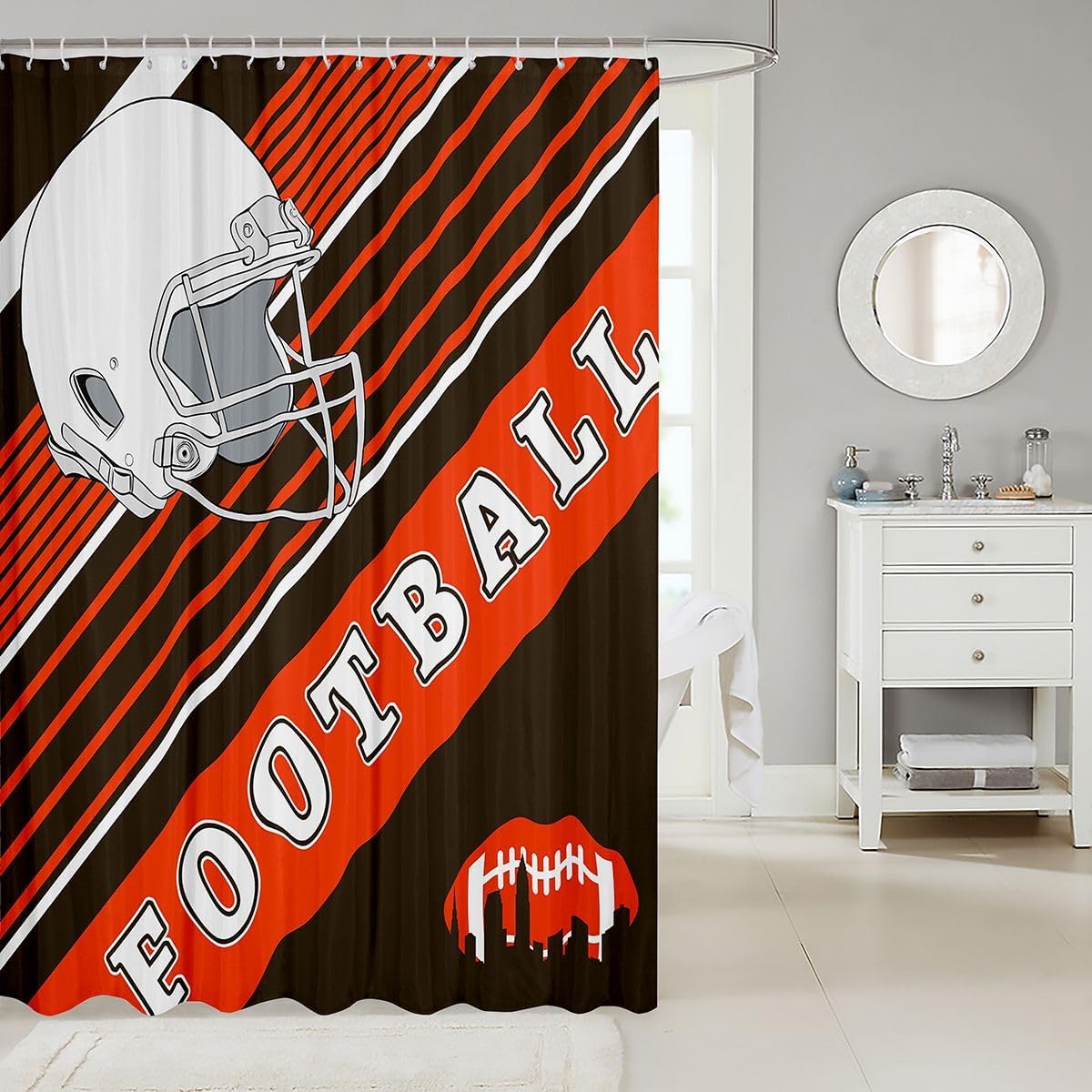 Erosebridal 3D Football Fabric Shower Curtain Gridiron Fans Bathroom Shower Curtain Set International Sports Seasonal Shower Curtain Stripes Grunge Style Bath Curtain 72" Wx72 L
