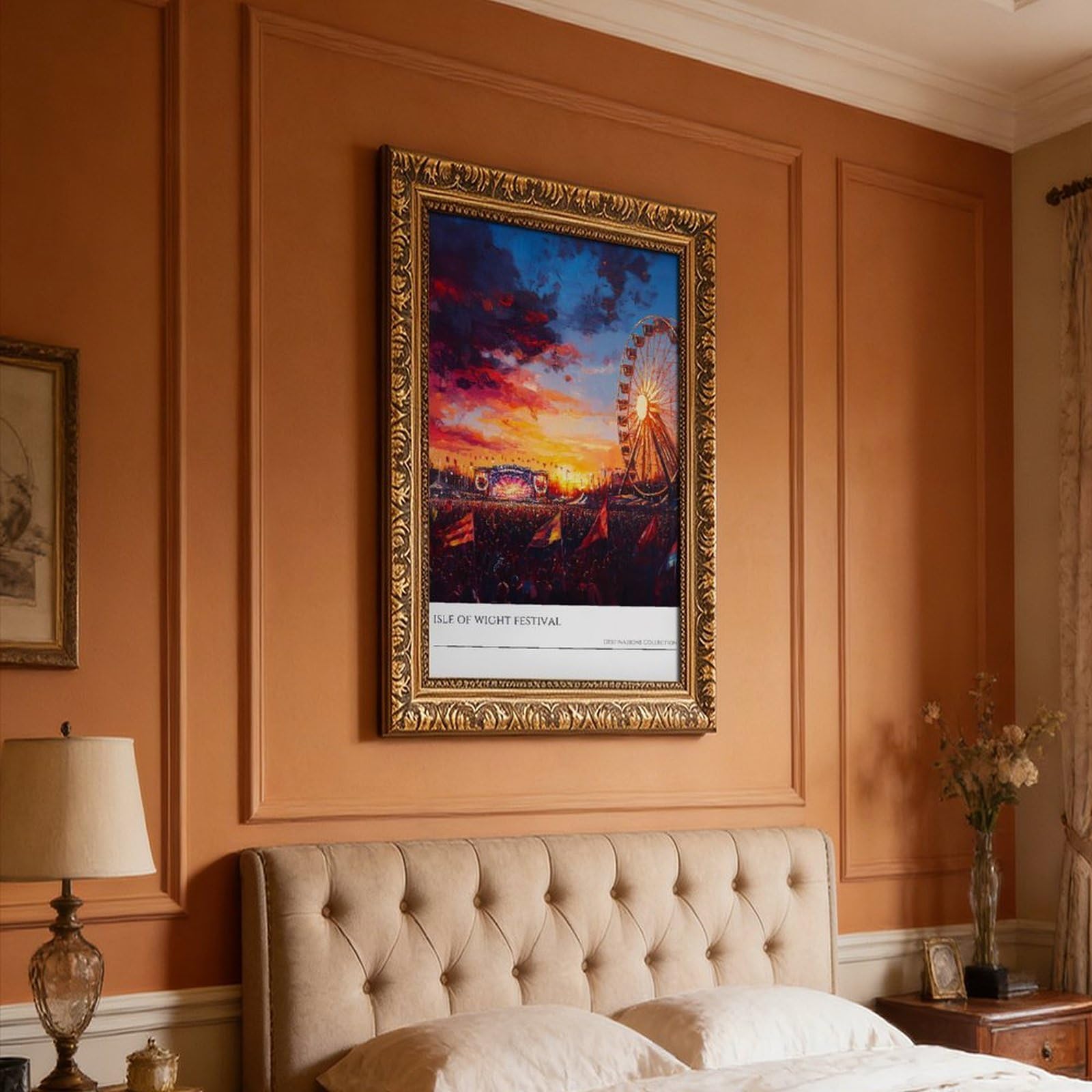 Mnyuein Isola di Wight Festival Tramonto Poster Musica Fest Stampa artistica su tela Poster Wall Art Decor Stampa Dipinti per soggiorno camera da letto Decorazione Retro Gold Frame 40,6 cm L x 61 cm W
