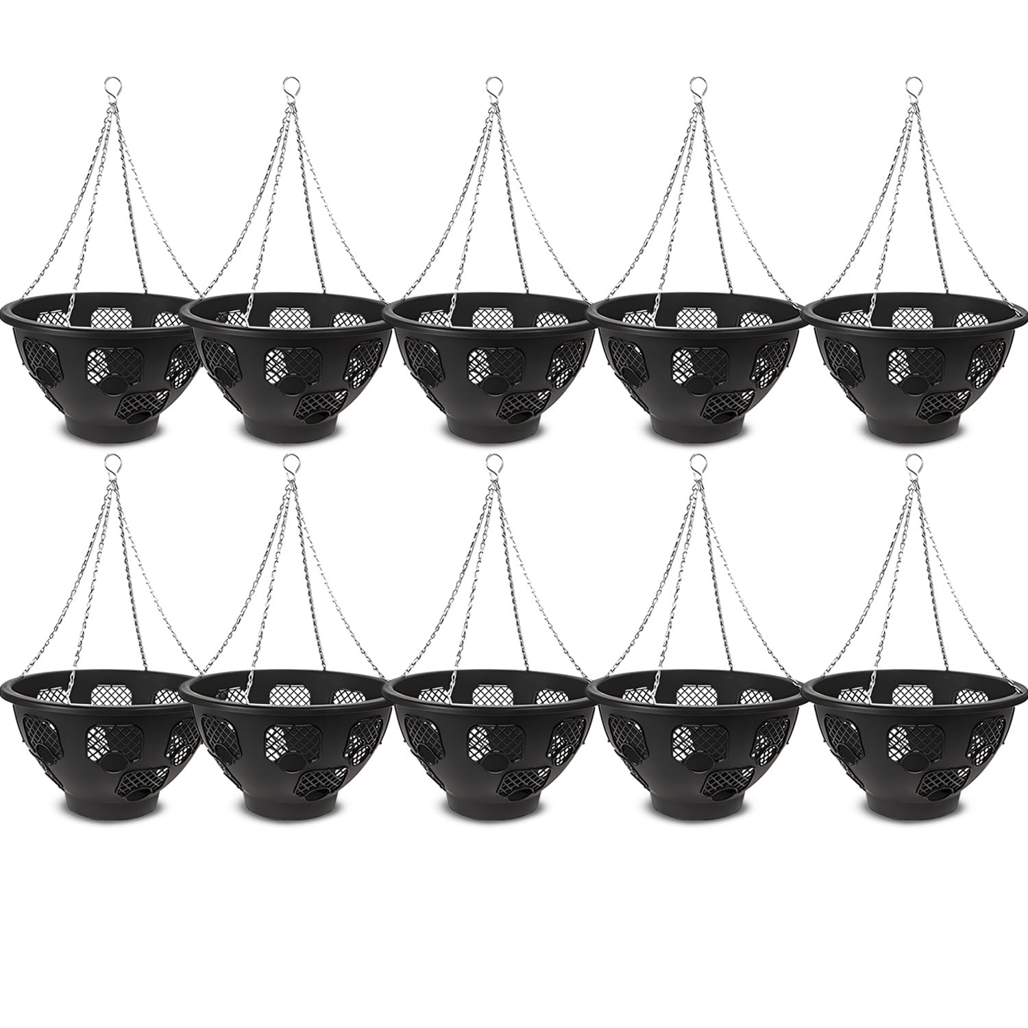 Easy Fill Set of 10 Hanging Basket - Original Easy Fill Hanging Plant Pots - 14 Inches Black Hanging Planters for Balcony, Indoor, or Outdoor - Plastic Hanging Basket for Herb, Flowers, or Plants