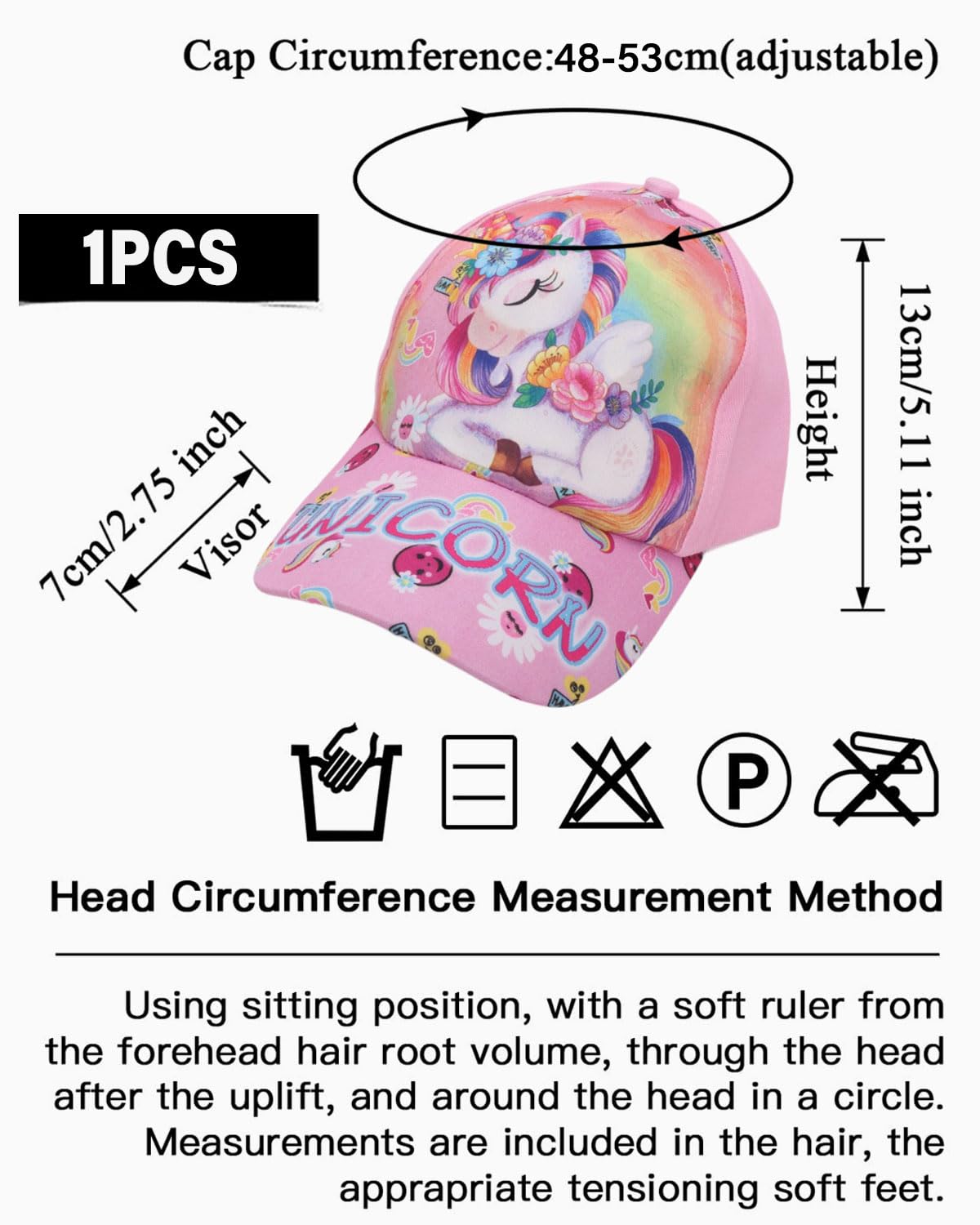 1 PCS Gorra de Béisbol para Niñas Gorra de Camionero para Niños Gorras Ajustables con Visera de Gorras Informales Transpirables, Unicornio en reposo