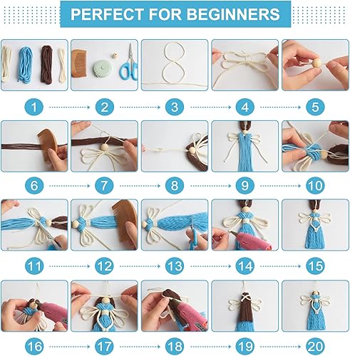 Miniatura 5 de FREEBLOSS Juego de 5 juegos de macramé de ángel, adorno colgante de ángel de hadas, decoración bohemia para colgar en la pared, macramé, kit de