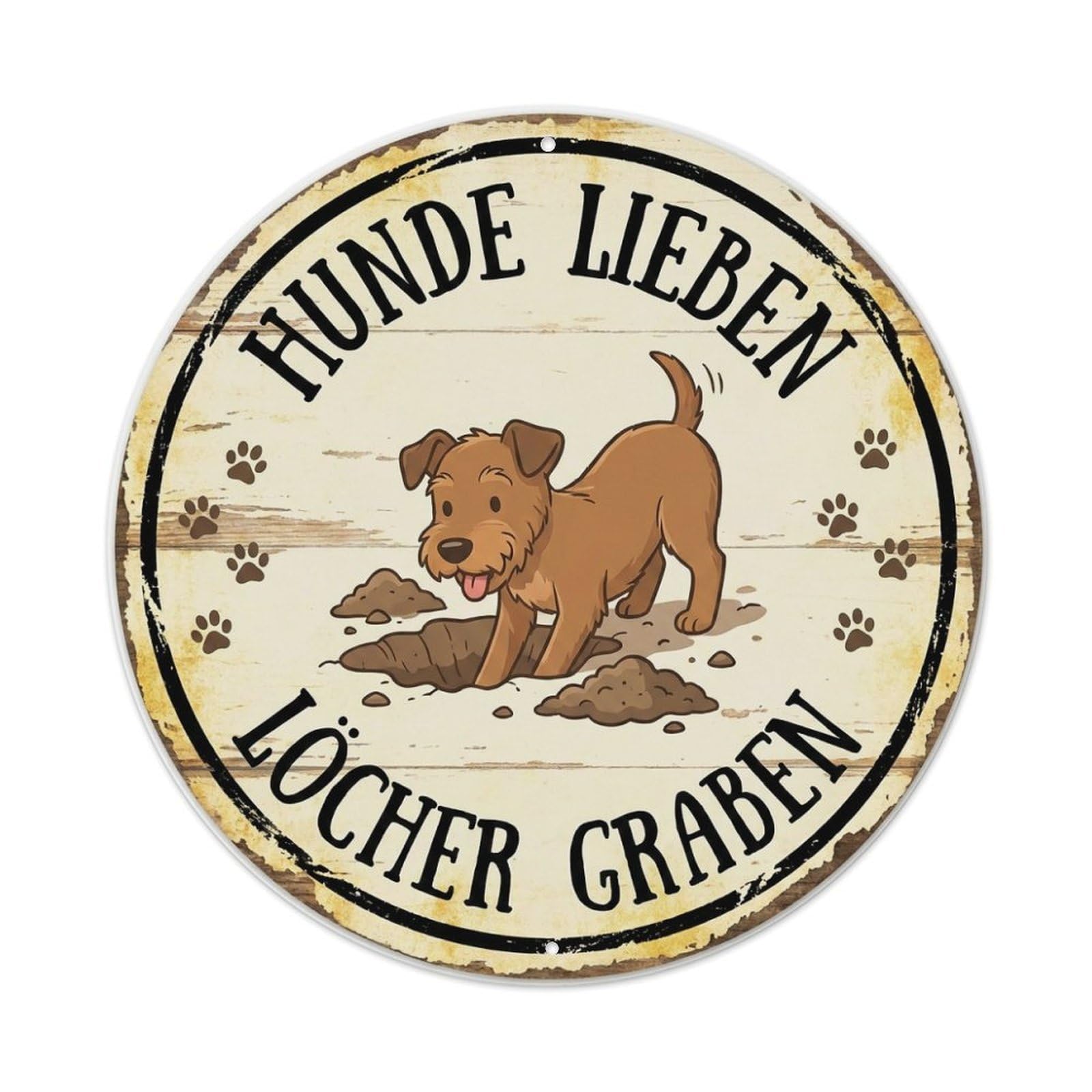 Fqcyn Style Dog Digging Expert Round Wall Hanging Metal Tin Sign Plaque Wall Decor For Cafe, Club Bar, Office, Home Garden Round Metal Poster 8X8inch