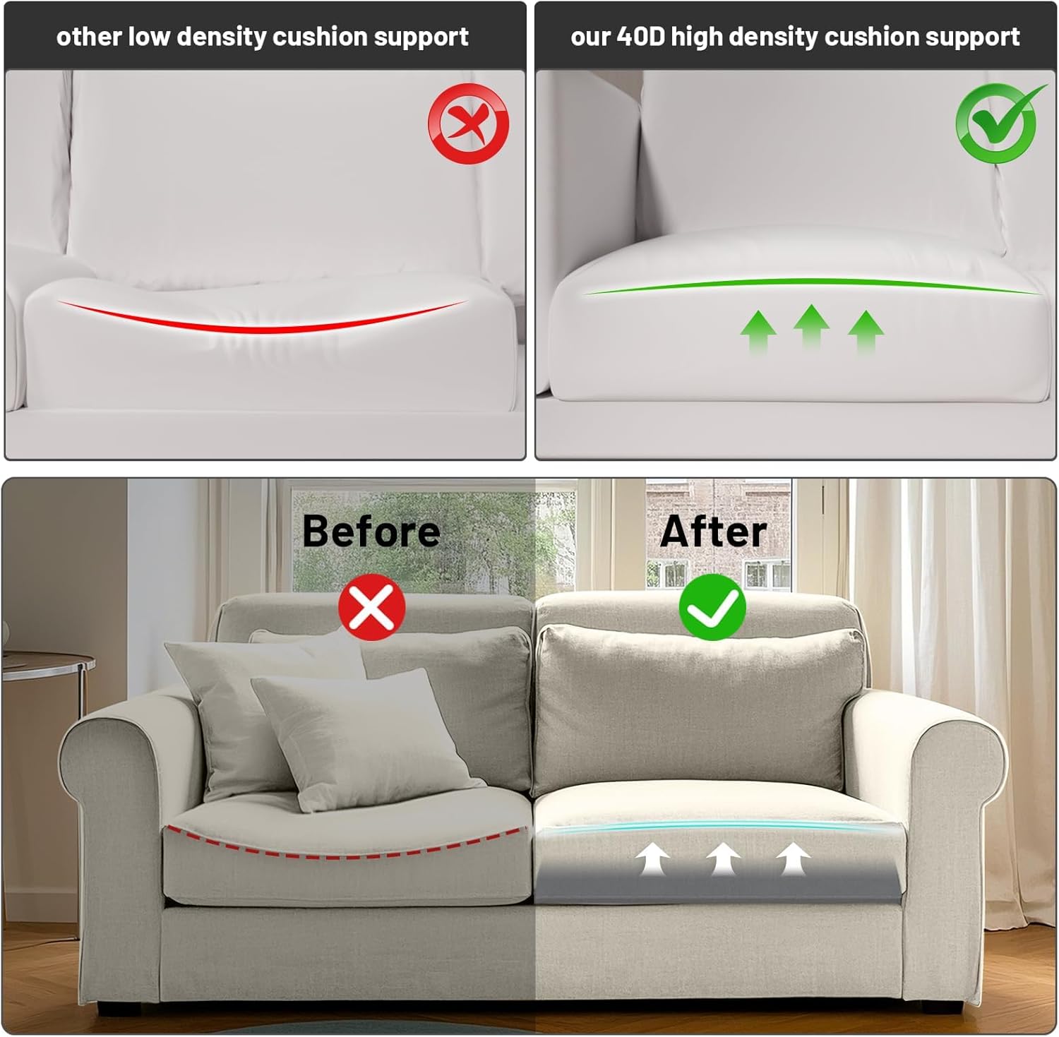 Couch Cushion Support, Sofa Cushion Support for Sagging Couch Seat, Couch Replacement Insert, 24"x24"x2.4", High Density Foam Furniture Seat Sagging Repair, Trapezoid 40D,Grey Set of 3