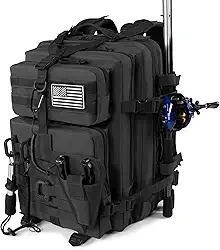 Mochila de pesca grande de 45 l com suporte removível para alicate e suporte de vara, organizador de equipamentos de pesca e caixa de equipamentos, mochila de caminhada sem caixa de equipamento, bolsa