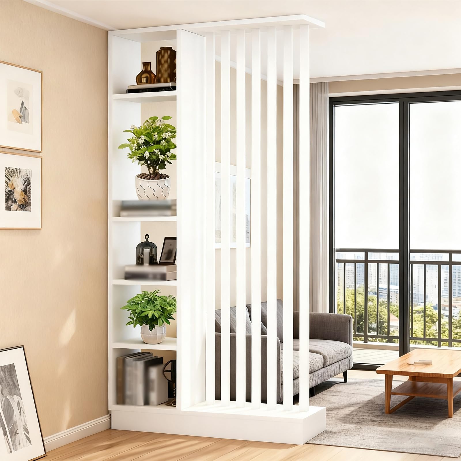 Wandraum Teiler mit Lagerregal, Eingangshalle -Trennwesensäule Säulen- bis Decke, aus massivem Holz, leicht zu montieren, geeignet für die Heim- oder Bürodekoration geeignet (A White + White, 100cm)