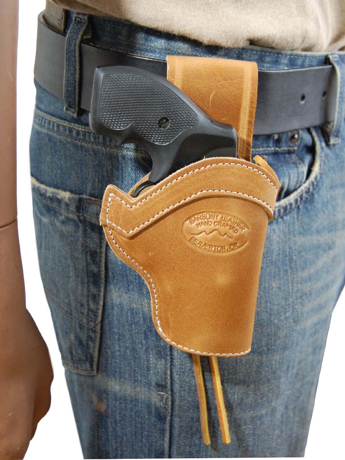 Barsony Saddle Tan Leather Belt Loop Western Style Hip Holster for COLT Detective SPL Right