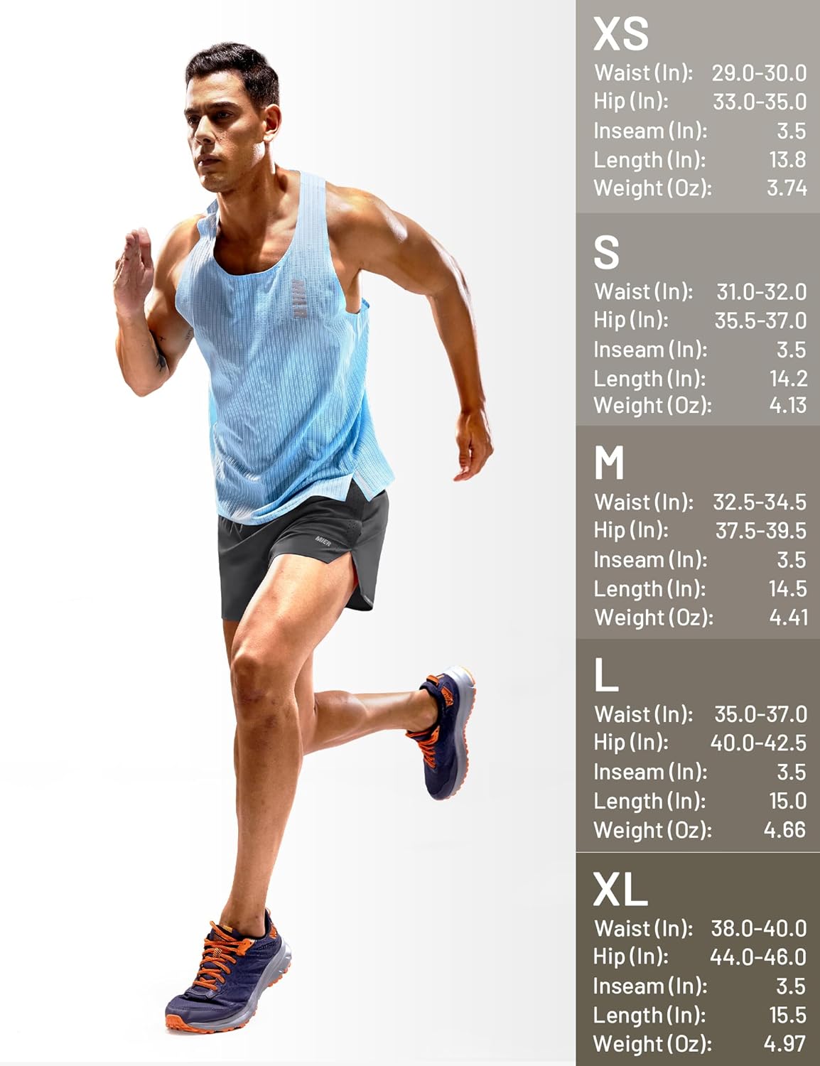 MIER Limitless - Men's 3.5'' Running Shorts, Quick Dry Brief-Lined Marathon Racing Shorts with Pockets, Packable