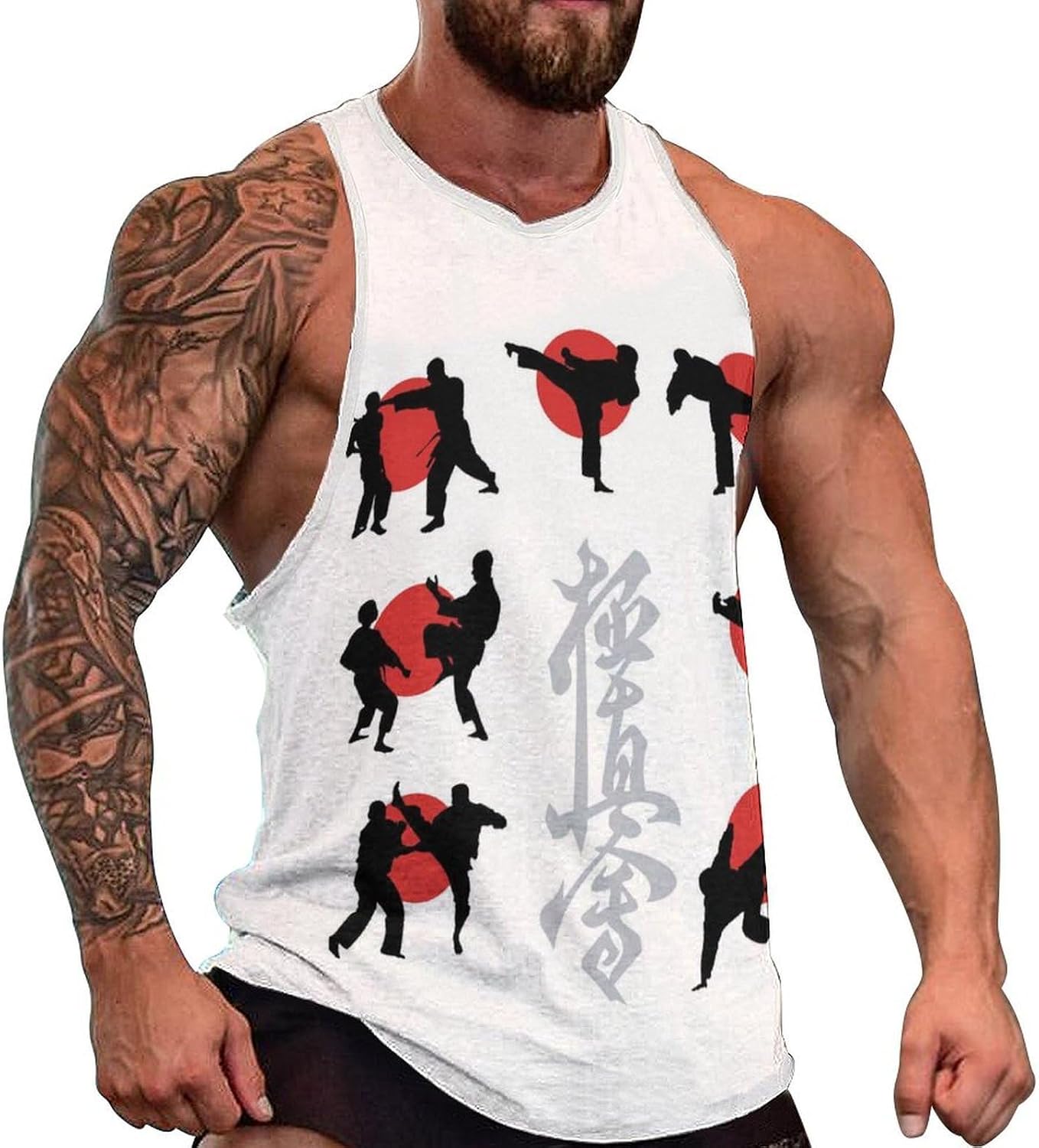 Kyokushin Karate Mens Tank Tops Sleeveless Muscle Shirts Beach Casual Gym Shirt Vest Tee Tops
