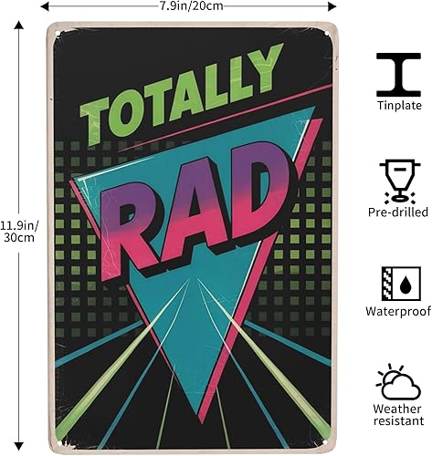Miniatura 3 de Totally Rad - Placas de pared estilo años 80, 8 x 12 pulgadas, decoración de pared estética, letreros metálicos para dormitorio, sala de estar,