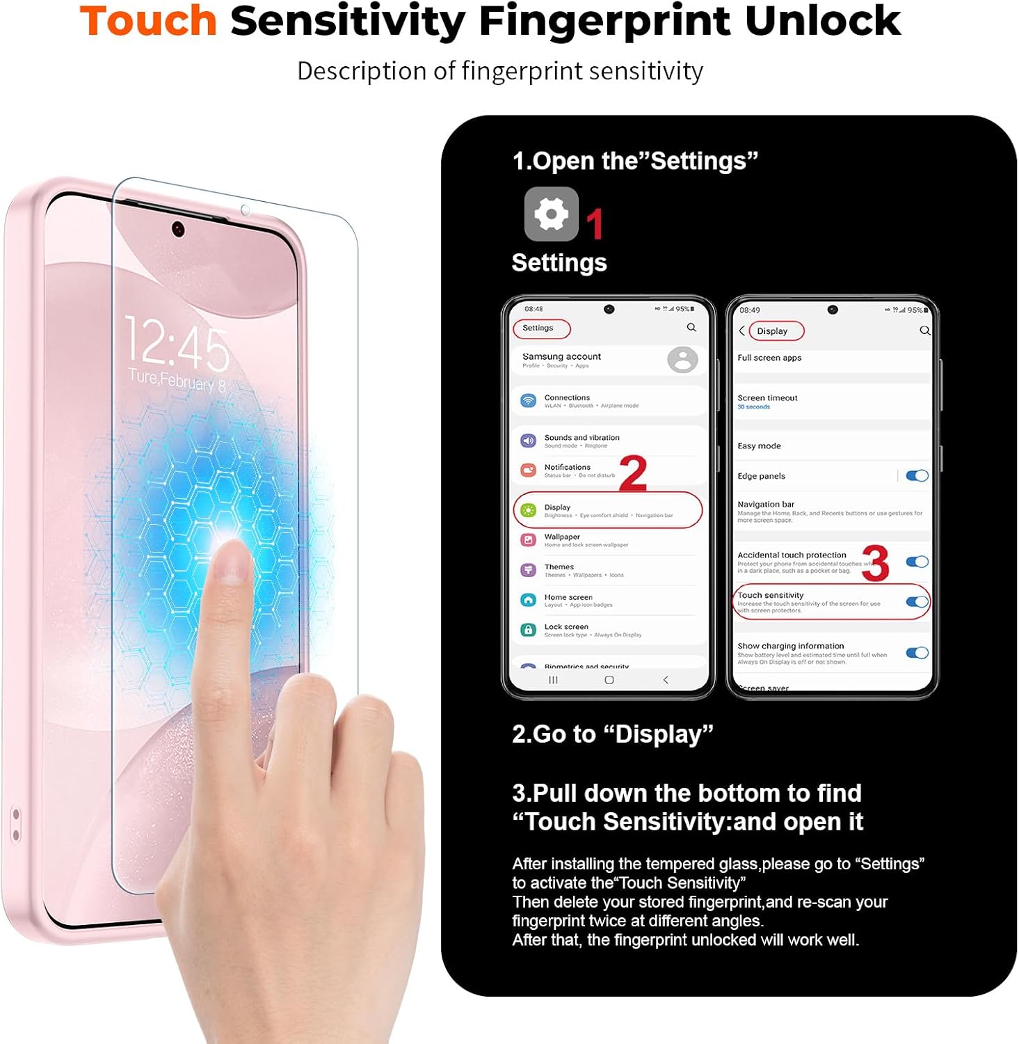 SUPFINE Magnetic for Samsung Galaxy S24 Case / S25 Case with Screen Protector, (Built-in Magnets) (Military Grade Drop Protection) Slim Translucent Shockproof Phone Case,Pink