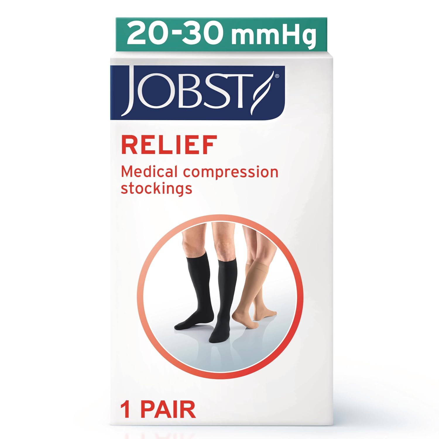 JOBST Relief Knee High Graduated Compression Socks 20-30mmHg - Comfortable Unisex Design with Silicone Dot Band - Closed Toe, Black, Medium