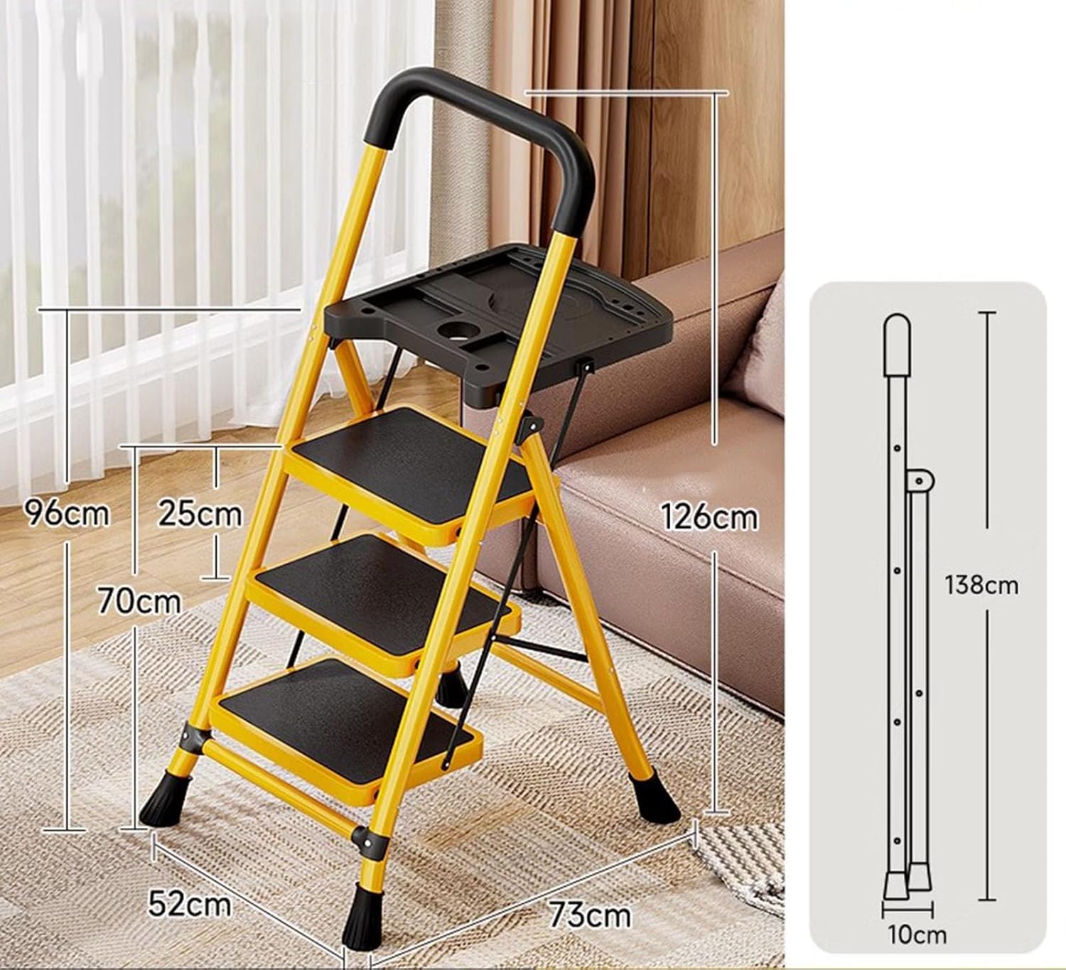 Non-Slip Extension Ladder, Multifunctional Ladder Portable Herringbone Ladder Indoor Light Stair Carbon Steel,Yellow (Yellow)