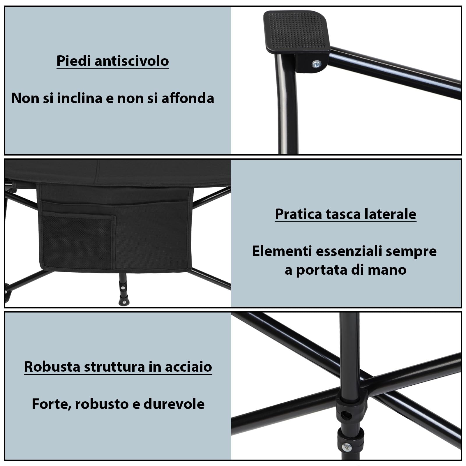 ALPIDEX Brandina Campeggio Letto Campo Pieghevole Caricabile 200 kg Lettino Tenda Portatile Cuscino Leggero Borsa Trasporto, Nero