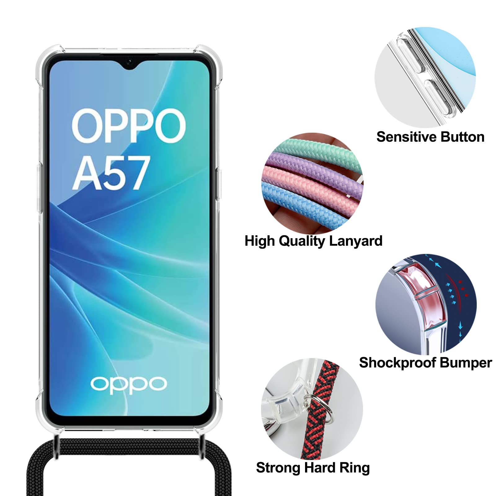 YNMEacc Transparent Coque Pour Oppo A57 4G / Oppo A57s Avec 3 Pièces