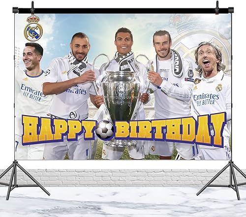 Miniatura 4 de Fondo de fiesta de cumpleaños del Real Madrid CF, decoraciones de fiesta de cumpleaños del Real Madrid, fondo de fotos de fútbol Cr7, accesorios