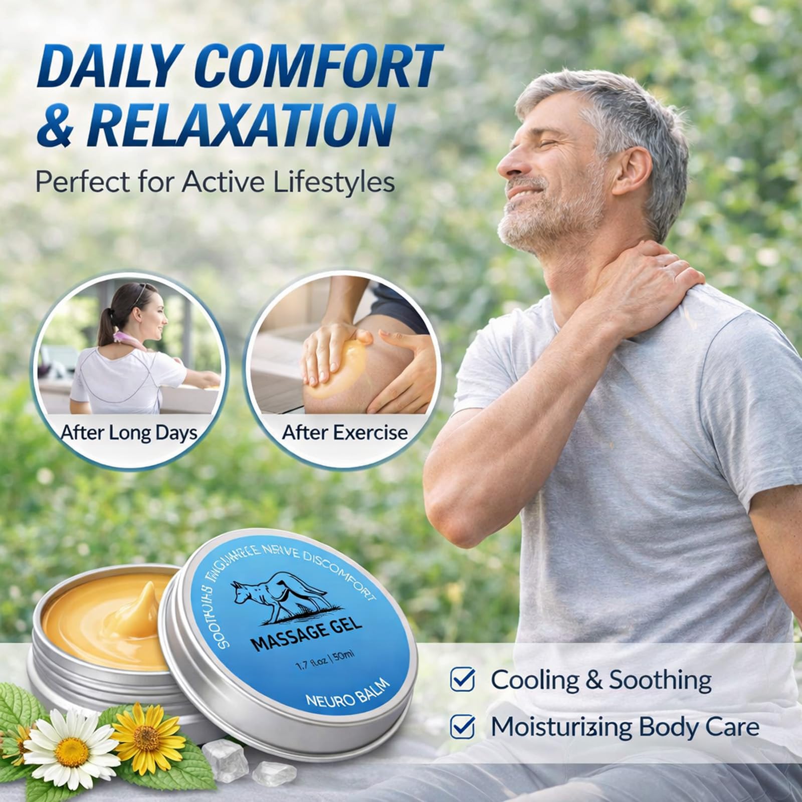 Neuro Balm, Neuropathy Cream for Nerve & Joint Support, Cooling Herbal Cream with Magnesium, Arnica, Menthol & Chamomile, Soothing Muscle & Joint Massage Cream (1 pc) - 5