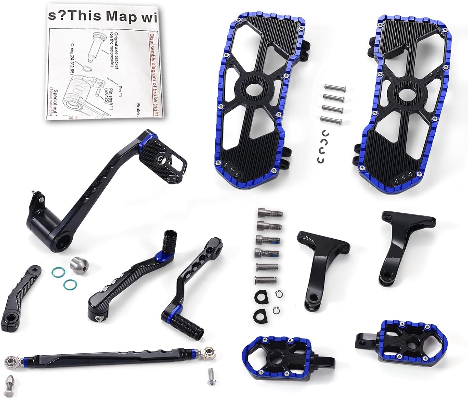 PB Racing Floorboards Footboards w/Brake & Shifter Levers for Harley 2014-2025 Touring, Street Electra Glide, Road King Complete Foot Control Kit (Black/Blue, 2014-UP Touring)