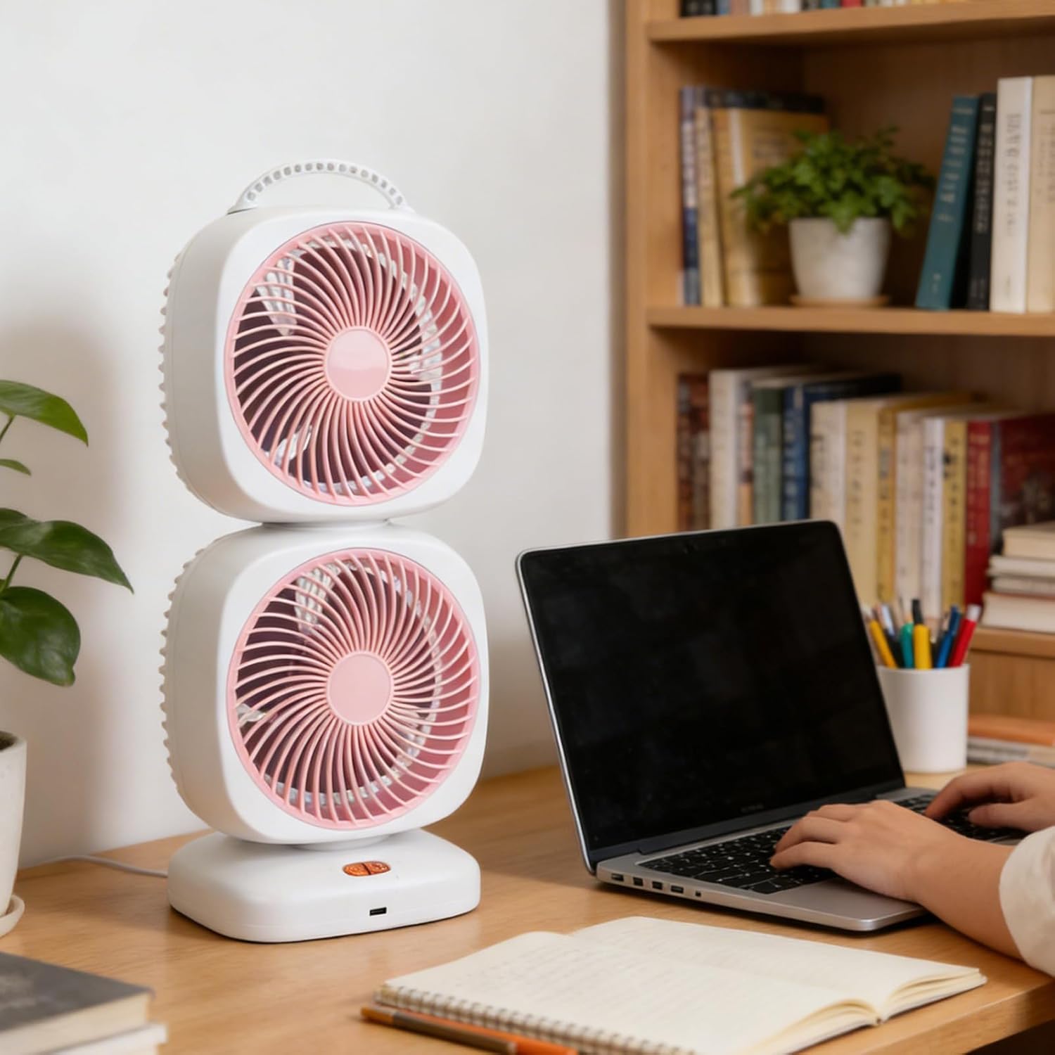 AMONIDA Dual Layer Desk Fan, Portable Air Circulator with 5 Speed Settings and Wide Angle Swing, for Home Office Outdoor Camping