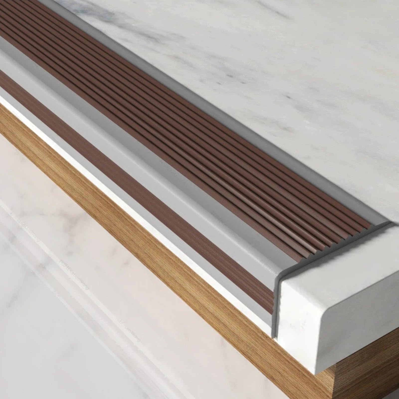 Antideslizantes Para Peldaños Perfil De Borde De Escalera, Perfil de ángulo de PVC,autoadhesivo, Material antideslizante y ignífugo Escaleras,escalones(Brown,6 * 3cm*1.5m)