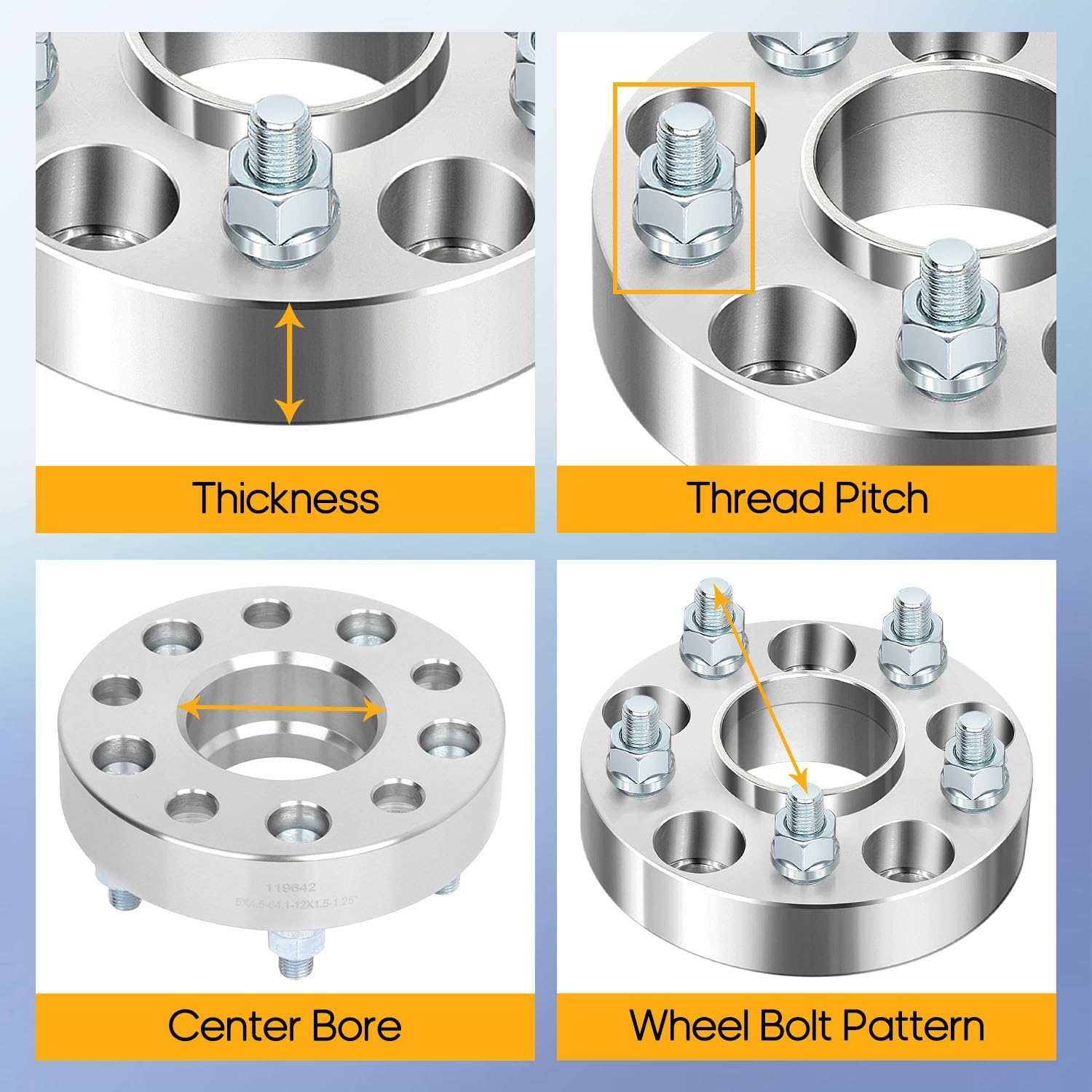 OCPTY 5x4.5 to 5x4.5 1.25 inch Wheel Spacer with 12x1.5 studs 64.1mmBC Wheel Spacers 5x114.3mm adapters Fit 1998-2019 for Accord 2006-2019 for Civic 2pcs