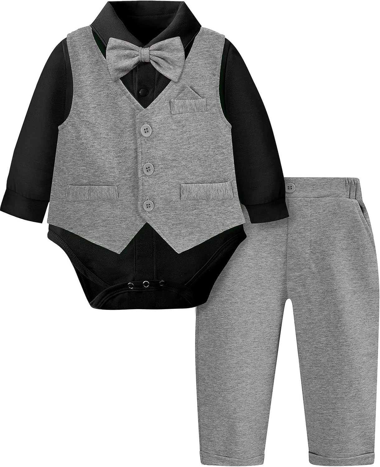 A&J DESIGN Baby Formal Outfit Boy Infant Clothes Toddler Gentleman Wedding Suit, Dress Shirt + Vest + Bow Tie + Pants Set