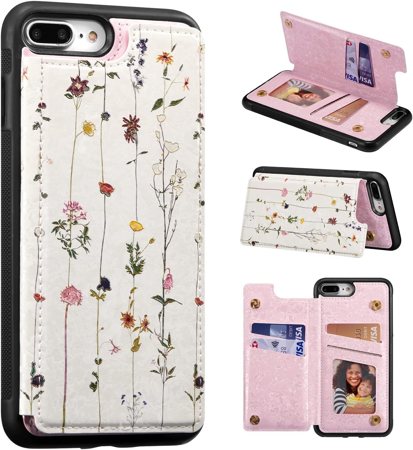 UEEBAI Wallet Case For IPhone SE 2022 5G/iPhone 7/iPhone 8/iPhone SE 2020, Glitter PU Leather Magnetic Zipper Case Kickstand Card Slots Wrist Strap TPU Flip Cover For IPhone SE3/SE2 - Bling Purple - View #2