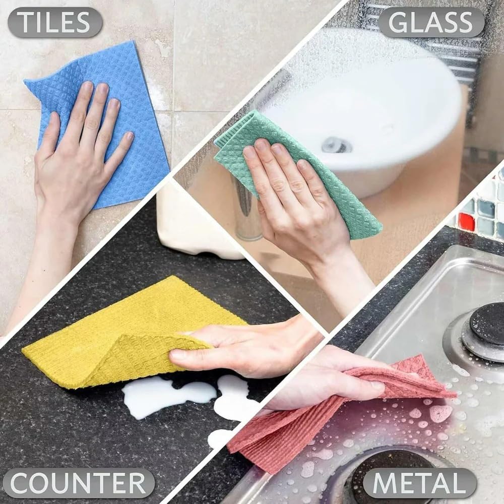 Purewipe Reusable Sponge Wipes– Super Absorbent Multi-Colour, 15x15cm Cleaning Pads for Kitchen Stove, Table & Countertops (5 Piece) 2