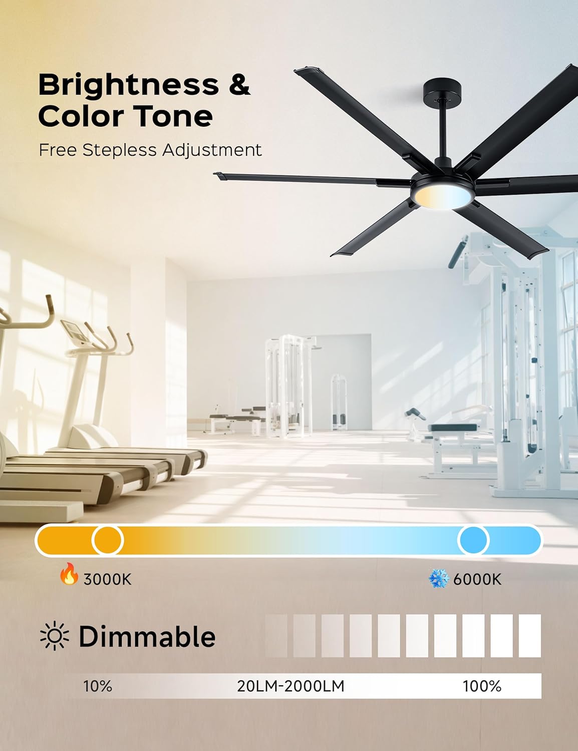 65 Inch Ultra-thin Smart Ceiling Fan with WiFi Alexa APP Remote Control,Whole Aluminum DC Motor and Blades,6 Speed,Modern Indoor Outdoor Patio Black Ceiling Fan