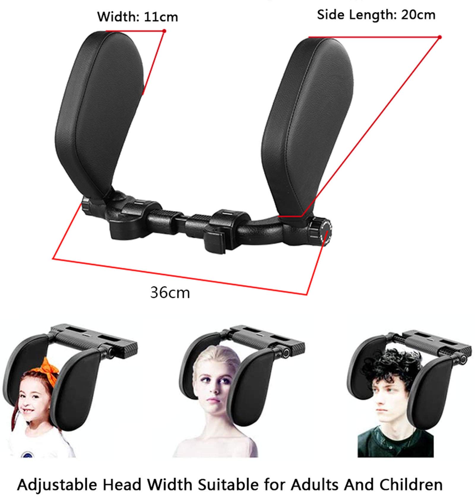 Poggiatesta Auto, Auto Collo Cuscino con Barra Scorrevole Regolabile, Cuscini da Viaggio Supporto Collo in Pelle PU, Adatto per Adulti e Bambini,A-01
