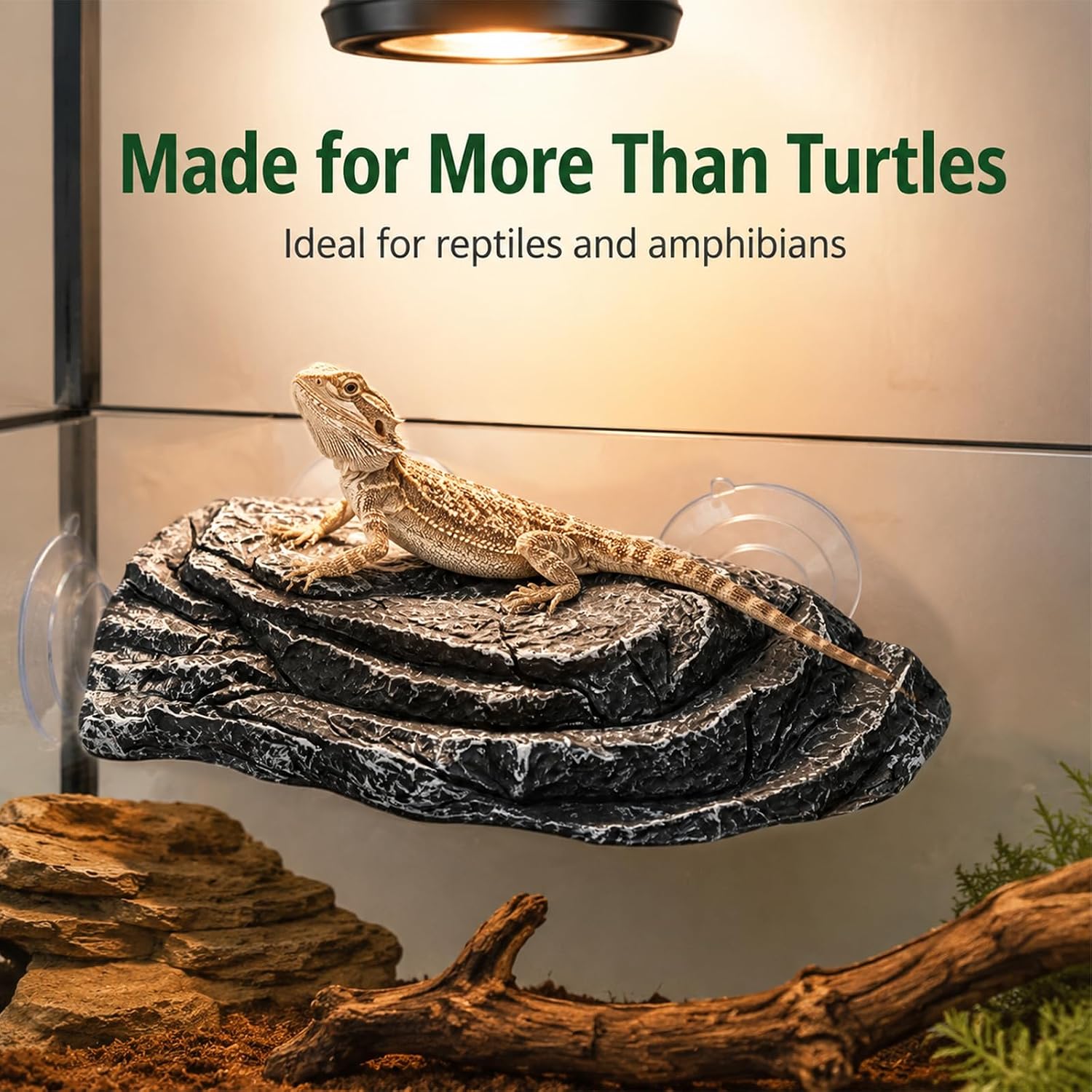 Turtle Basking Platform with Suction Cups, Baby Tortoise Climbing Ramp Shale Reptiles Dock, Fish Tank Aquarium Float Resting Terrace for Frogs, Terrapins(Artificial Rock)