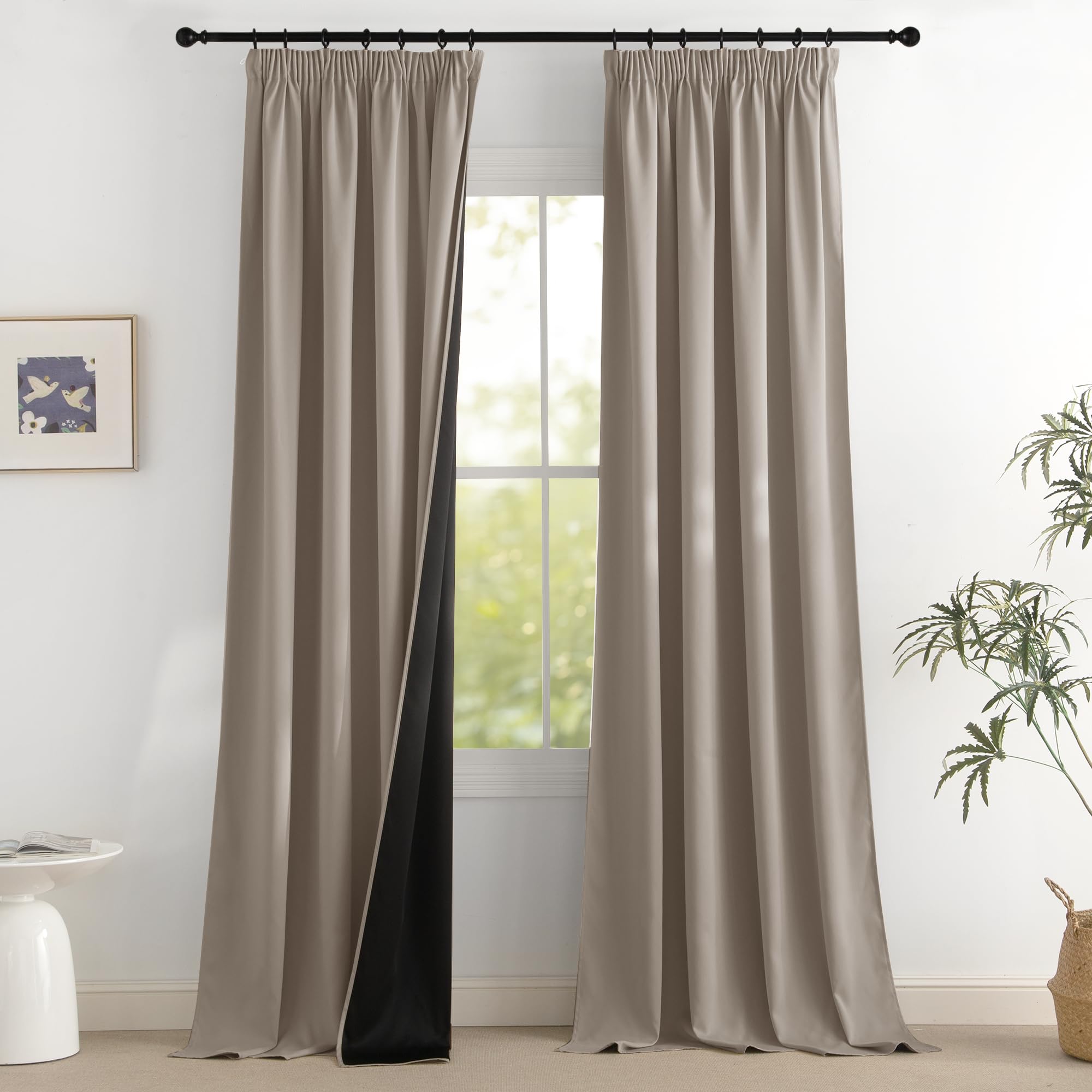 PONY DANCE Verdunklungsvorhänge für Schienen Gardinen Wärmeisolierend | 2er Set H 245 x B 140 cm, Sandfarben, Thermovorhänge Hitzeschutz, für Wohnzimmer, 100% Blickdicht, mit Kräuselband