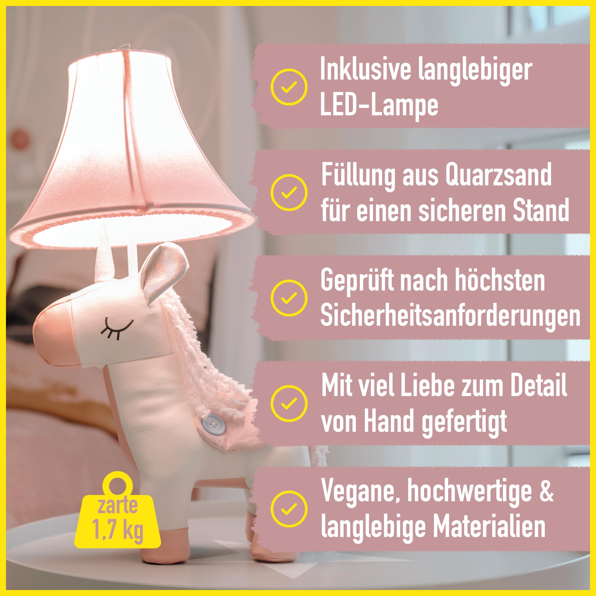 Happy Lamps Elsa das Einhorn LED-Tischlampe Kinderzimmer 51 cm Geschenkidee | handgefertigt, kindersicher, ideal fürs Kinderzimmer, Geschenkidee