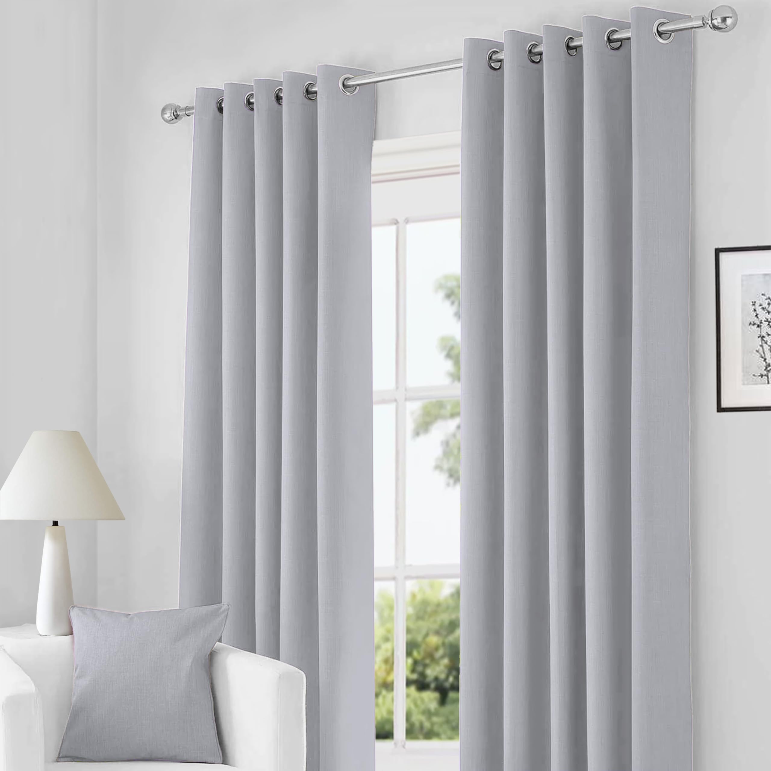 Rayyan Linen Grey Silver Rayyanlinen Readymade Blackout Thermal Eyelet Ring Top Pair Of Curtains Including 2 Tiebacks (, Width 46" X Drop 72")