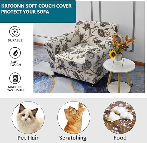 Miniatura 4 de KRFOONN Fundas para silla de 2 piezas con estampado, fundas para sofá, fundas de sofá lavables, protectores de muebles con parte inferior elástica