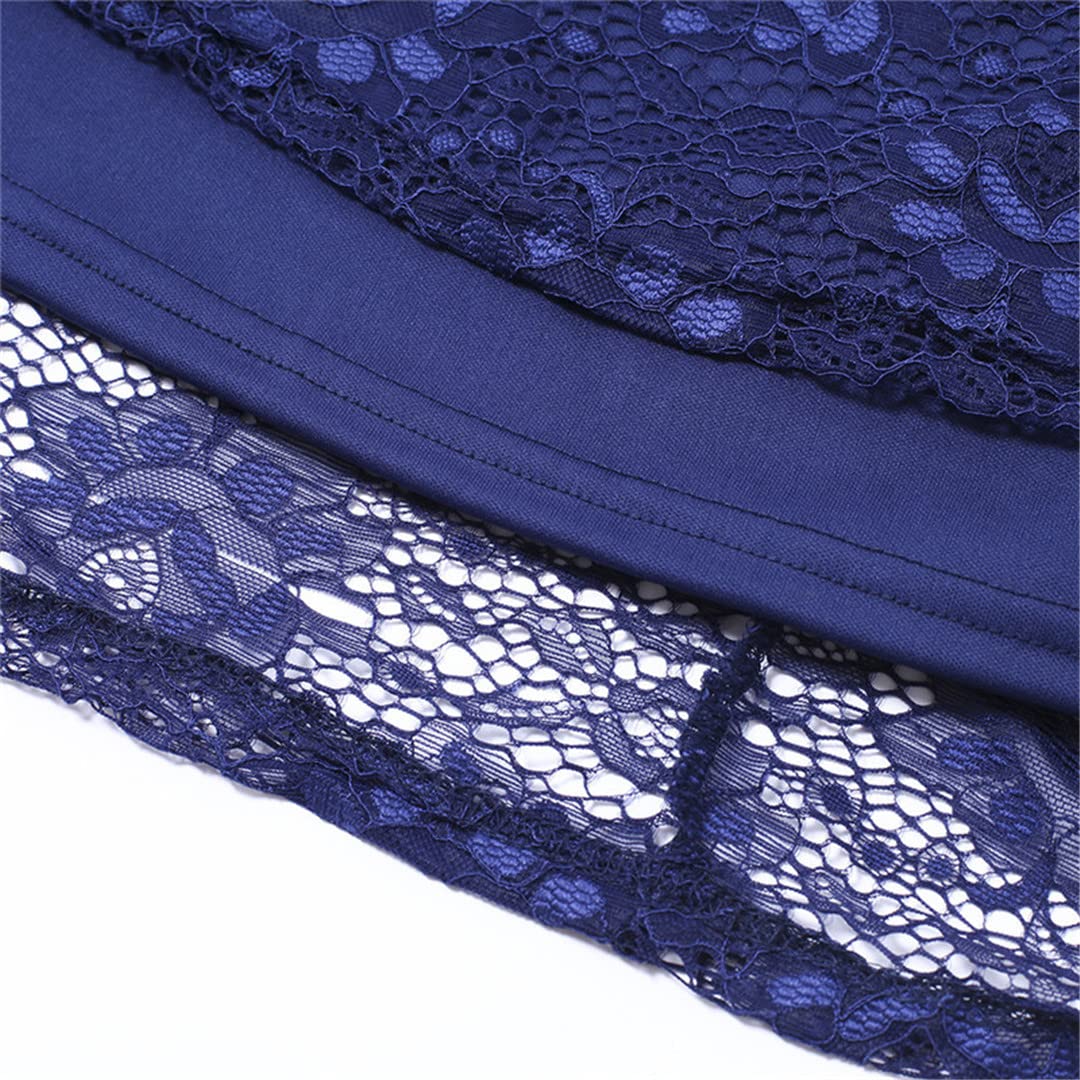 Dninmim Abito da donna con scollo diagonale sexy in pizzo con fiocco e fiocco in pizzo