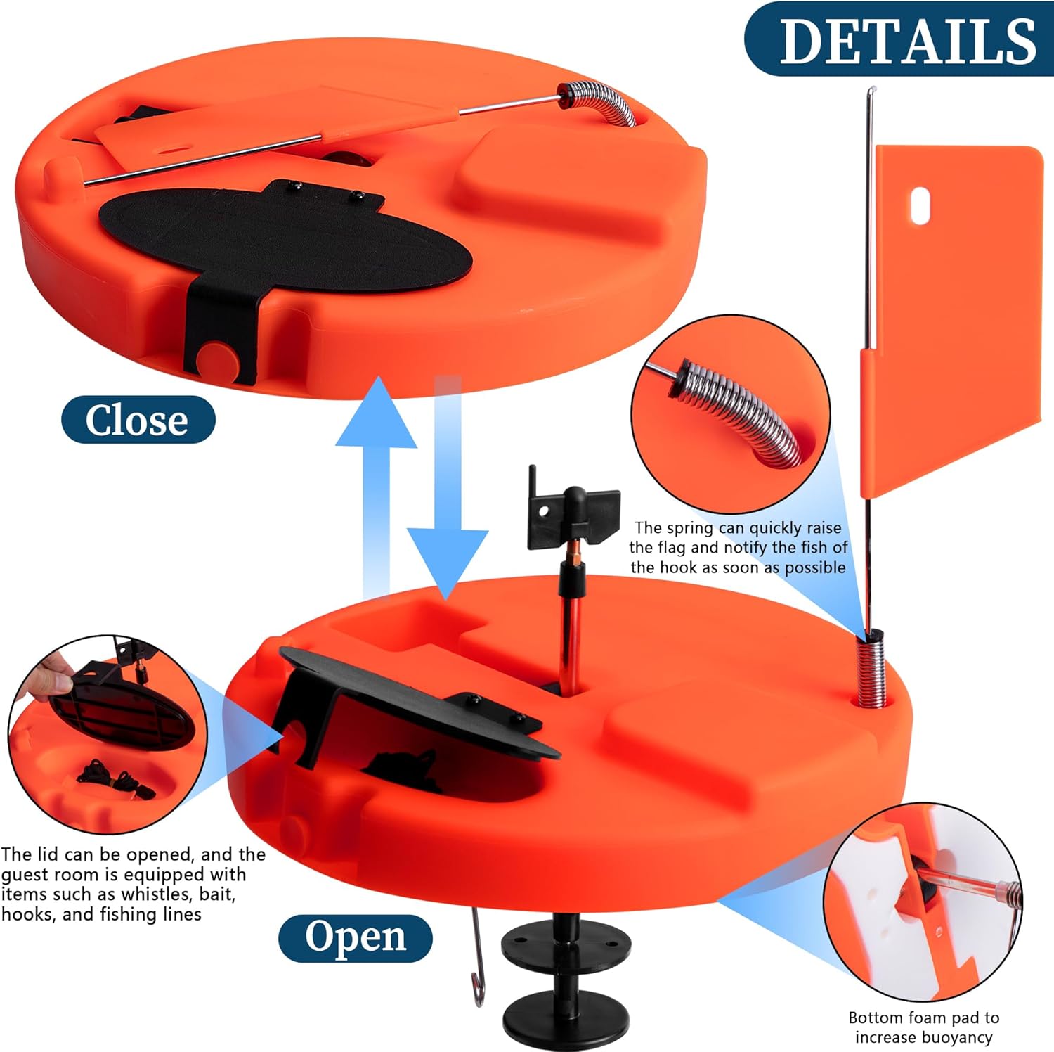 Adnee Ice Fishing Tip-Up - 10.5" Thermal Tip-Up with Orange Pole Flags - Freeze-Proof Ice Fishing Accessories Covers 10" Hole