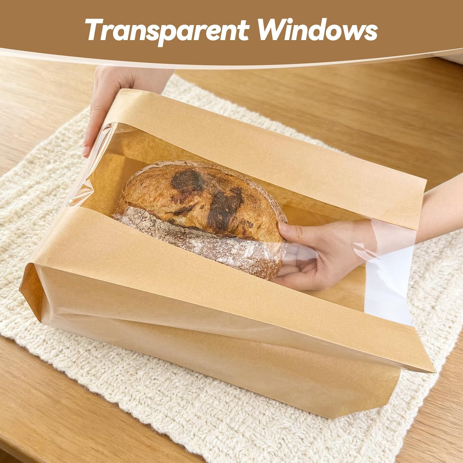 Tripho 100 Pcs Extra Thick Bread Bags for Homemade Bread with Clear Window | Extra Heavy Duty Sourdough Bread Bags for Storage of Bread,Cookies & Snacks, Large Bakery Paper Bags