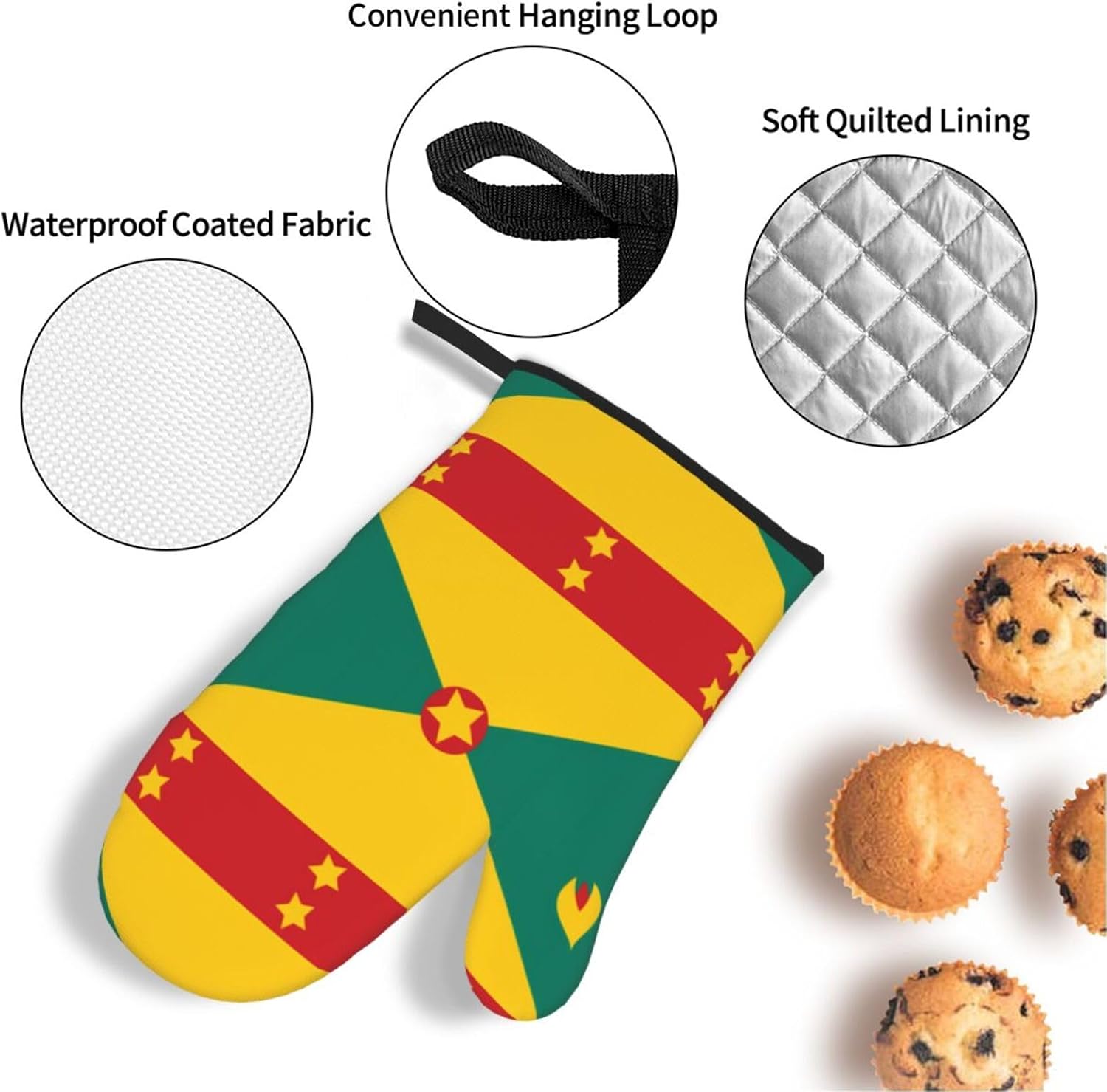 Flag of Grenada Prints Kitchen Covers: Waterproof Oven Layers for Safe Cooking & Easy Cleanup - 4 Piece Heat Protection Set