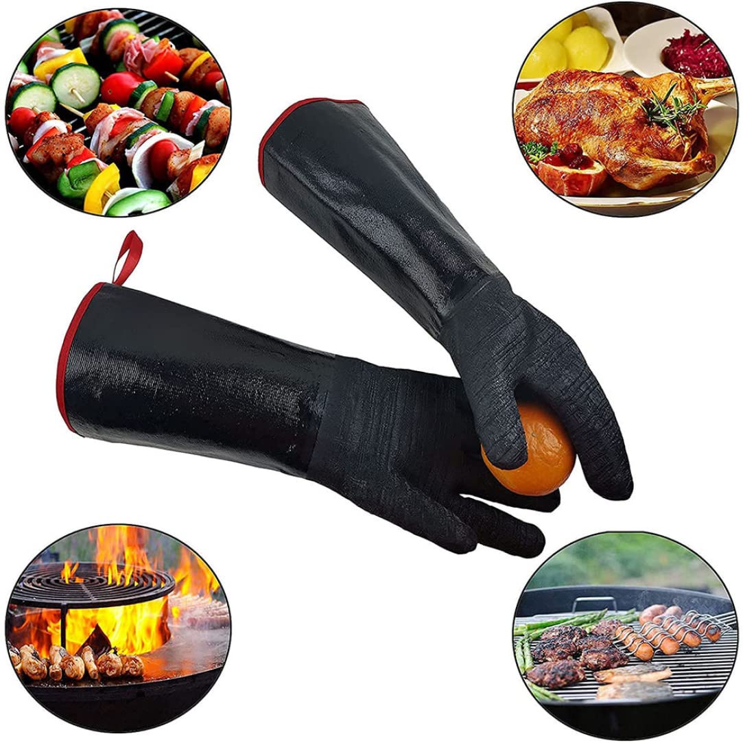 Guantes de Horno Guantes de Barbacoa Resistentes al Calor Guantes de Fuego Largo y Resistentes al Fuego Guantes de Fuego Resistentes al Agua y al Agua para Barbacoa (Medio 17.7)