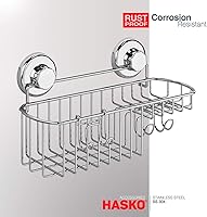Vista 3 de HASKO Shower Caddy Suction Cup, Shower Shelf with Soap Dish and Hooks Organizer, Suction Bathroom Shelf for Storage, Wall Mounted Basket