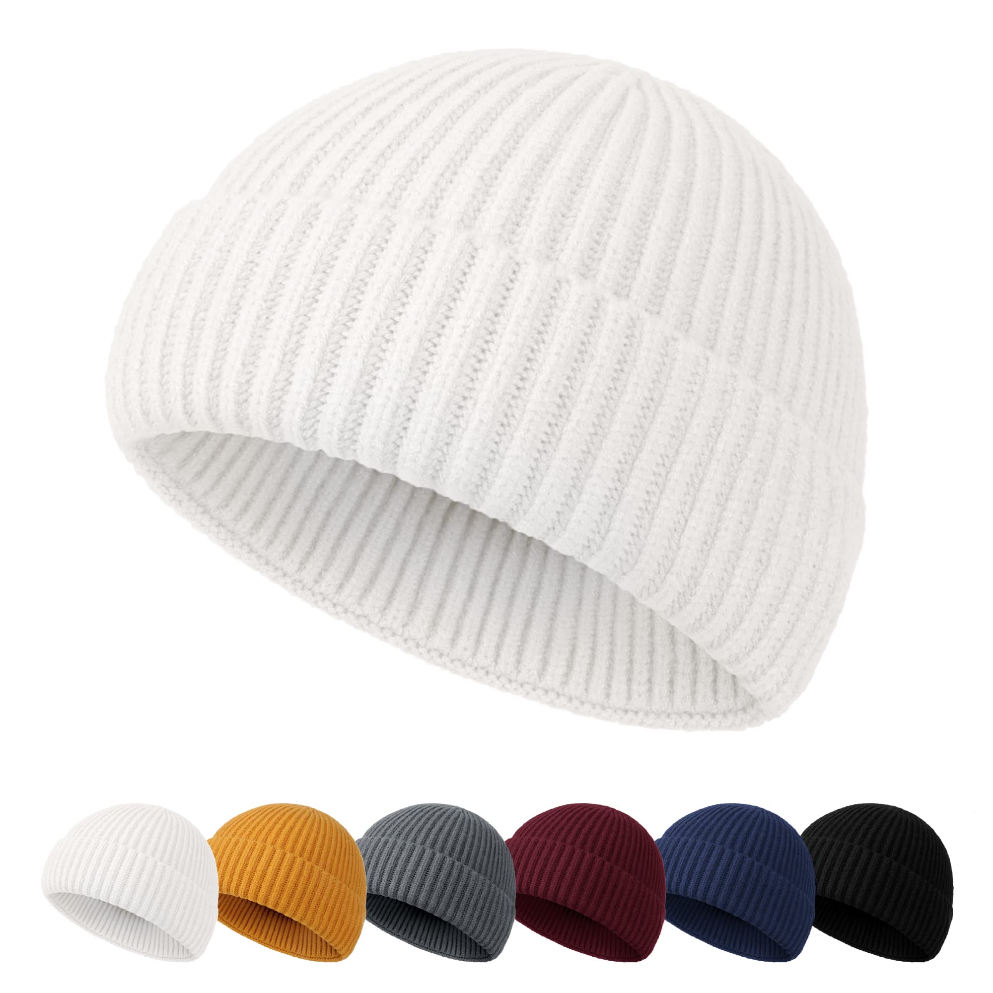 Neola Men's White Beanie Hat - Fisherman Beanie Trawler Beanie Knitted Cuffed Winter Hat Skullcap Gifts For Uk