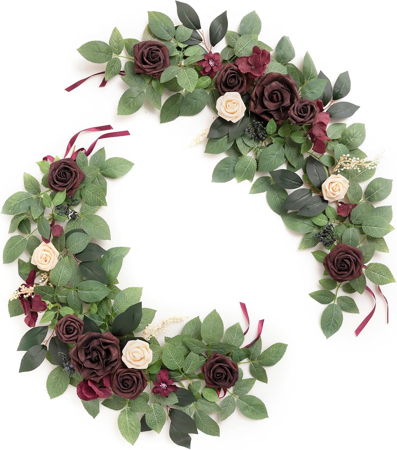 Ling's moment 2Pack 2ft Bordeaux Red Artificial Flowers Garland Lantern Flower Centerpieces Wedding Aisle Decor Chair Burgundy Flowers Arch Floral for Signs Table Cake Decoration（not including lantern