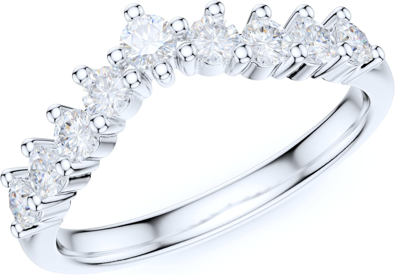 Solid Sterling Silver Slight V Shaped Curved Claws Set Simulated Diamond Matching Ring Wedding Band
