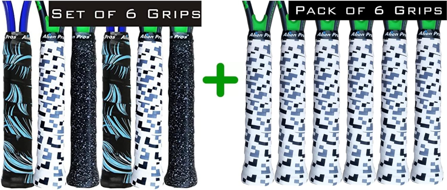 ALIEN PROS 12 Pack Sailor Mix & Tetris Tennis Racket Grip Tape – Tac Moisture Feel Tennis Grip – Wrap Your Racquet for High Performance