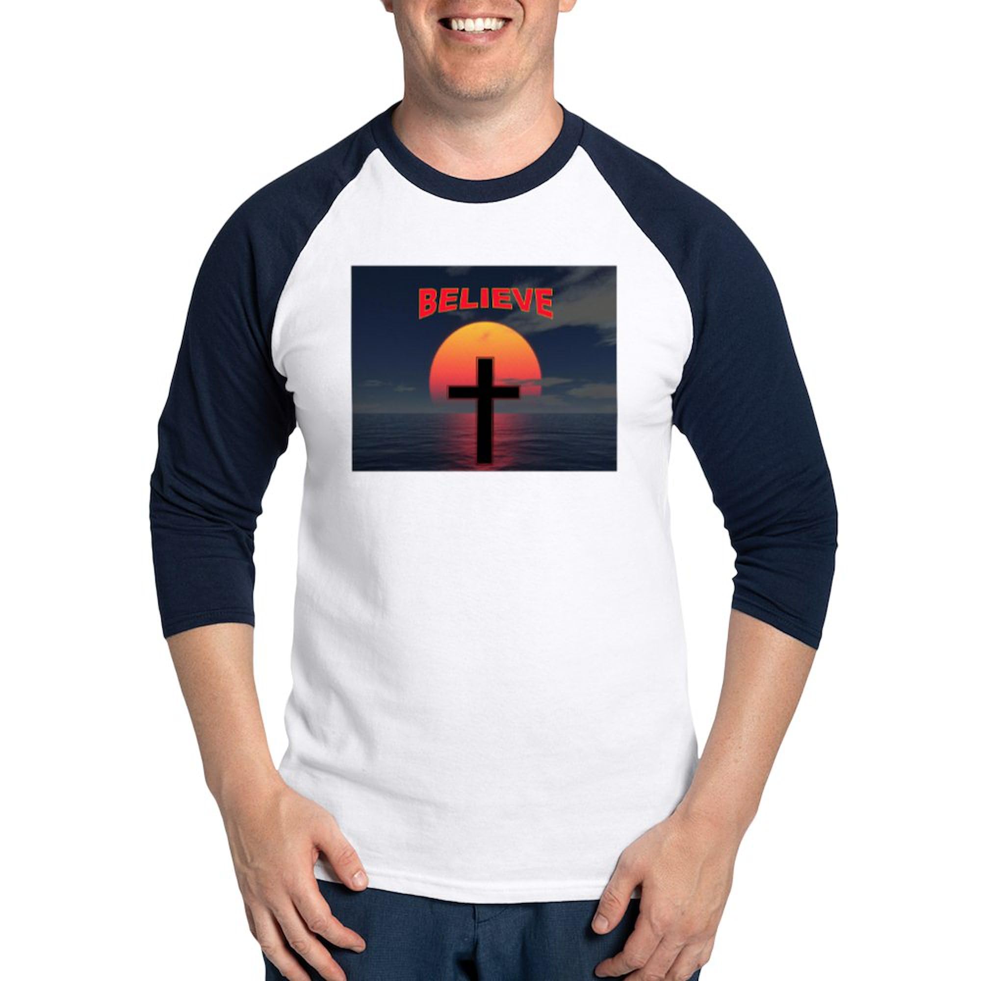 CafePress Faith Baseball Jersey Men's Cotton Baseball Jersey, 3/4 Raglan Sleeve Shirt Blue/White