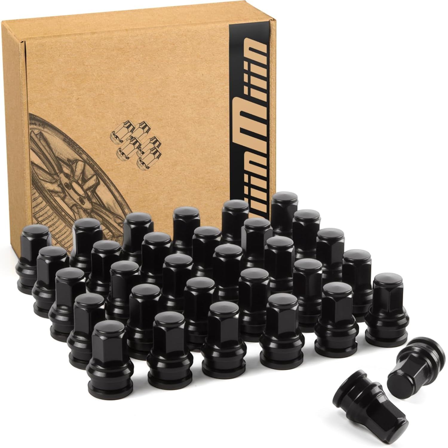 JiiinMiiin M14x1.5 32Pcs Black ONE-Piece Design OEM Lug Nuts Replace HCPZ-1012-B HCPZ-1012-A, Replacement for 2017-2024 Ford F250 & F350