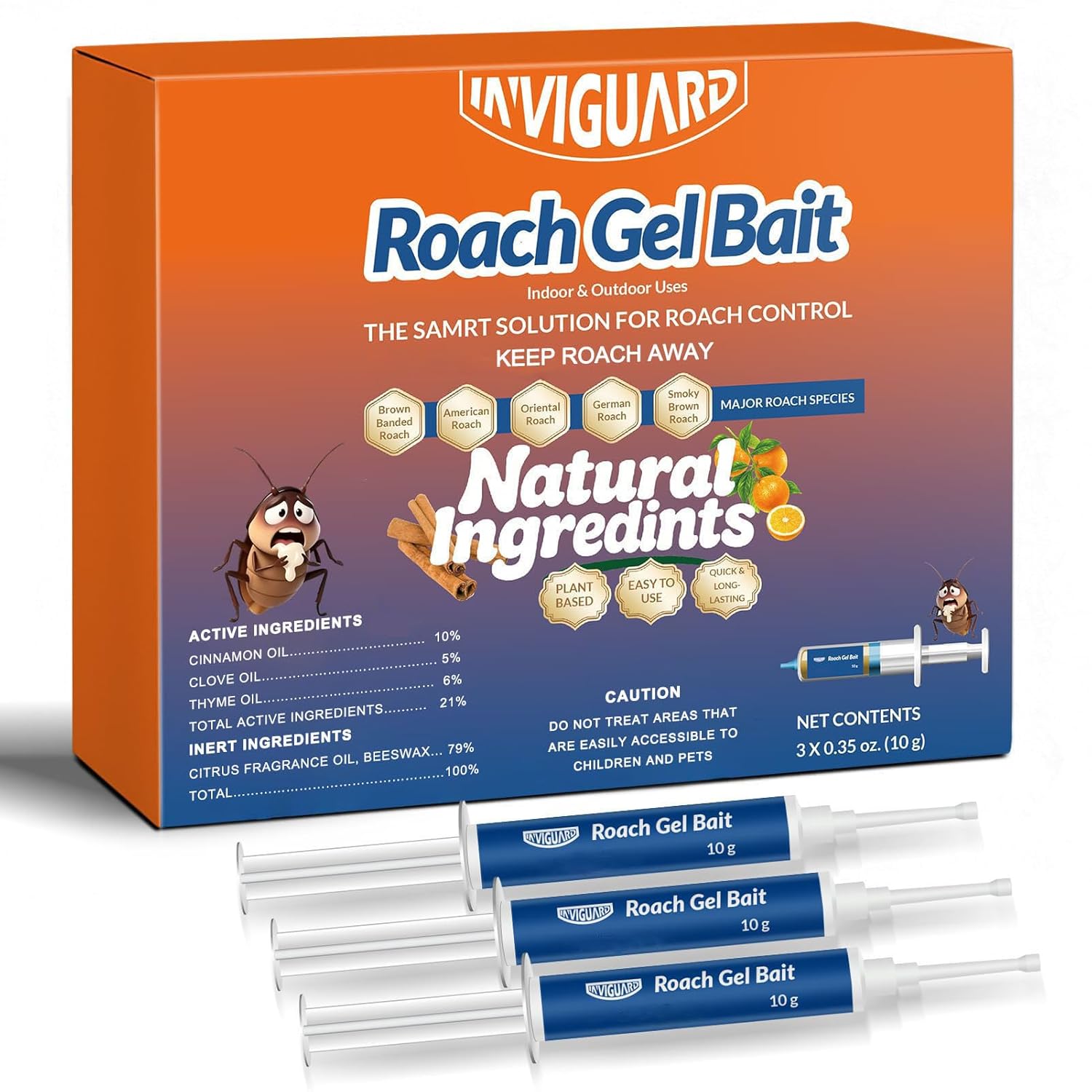 Roach Gel Bait, 3Tubes x 10-Grams, Roach Gel Bait Traps, Cockroach Repellents for German and Small Roaches, Cockroach Gel Bait for Home and Kitchen, Quick Elimination of Indoor Roaches Nests