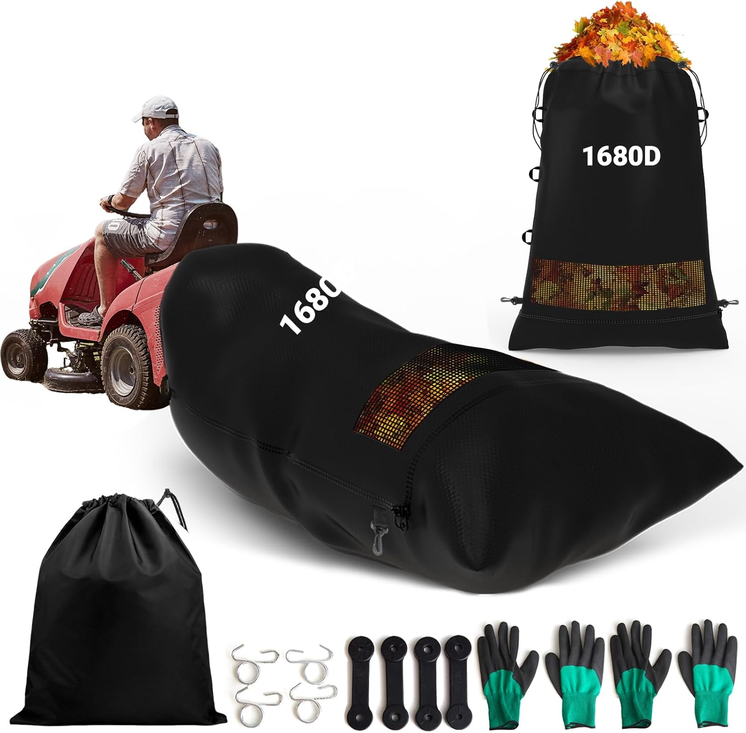 1680d Lawn Tractor Leaf Bag,54 Cubic Feet Heavy-Dut Leaf Bagger for Riding Lawn Mower, Tear-Resistant & Waterproof Grass Bag