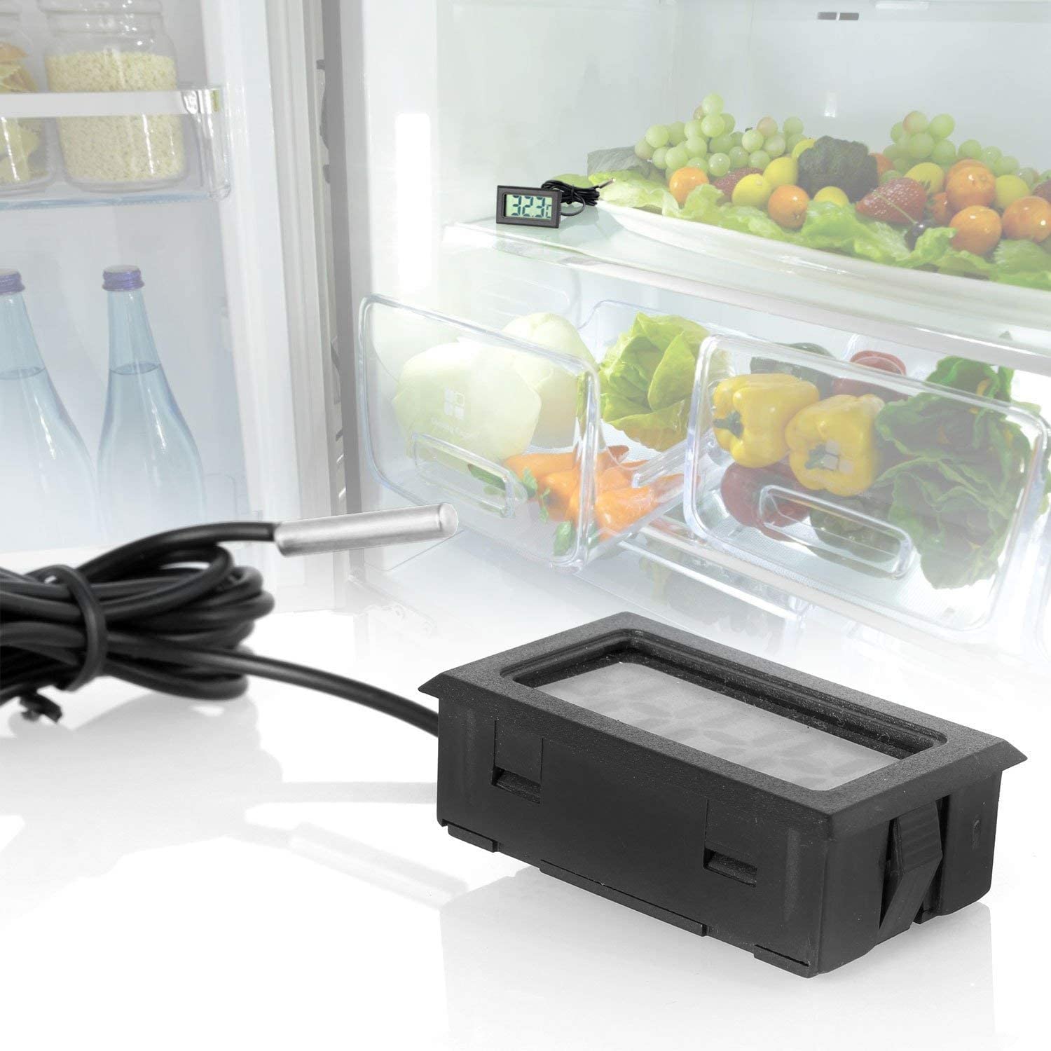 Termometro digitale LCD da 5 pezzi con monitor della temperatura e sonda esterna per frigorifero, congelatore, frigorifero, acquario - nero