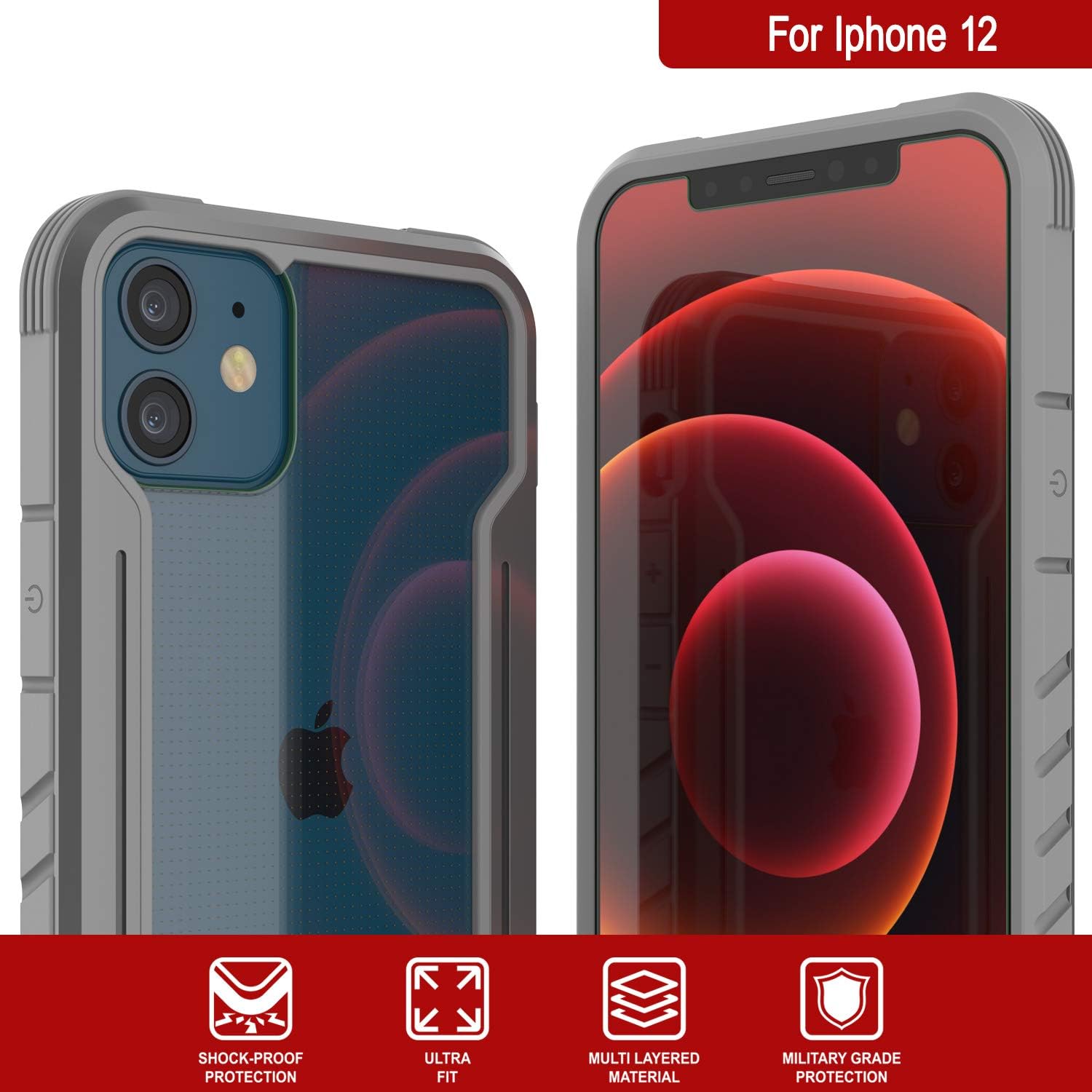 Punkcase Designed for iPhone 12 [Armor Stealth Series] Ultra Thin & Protective Military Grade Cover W/Aluminum Frame [Clear Back] Ultimate Drop Protection for iPhone 12 (6.1") (2020) (Grey)